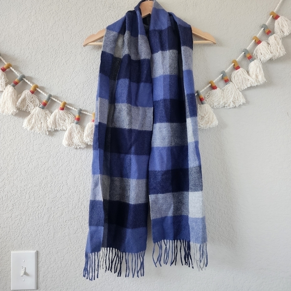 Classic Alpaca 100% Baby Alpaca Woven Buffalo Plaid Scarf Blue Winter Warm